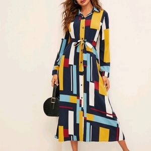 SHEIN multicolor dress w/ sash. Size L.